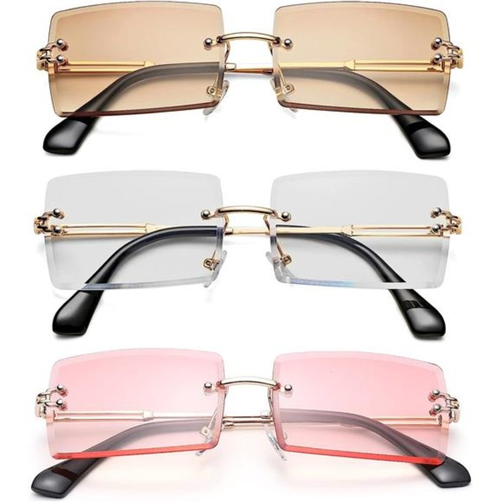 Rectangle Sunglasses for Men/Women Small Rimless Square Shade Eyewear Cute